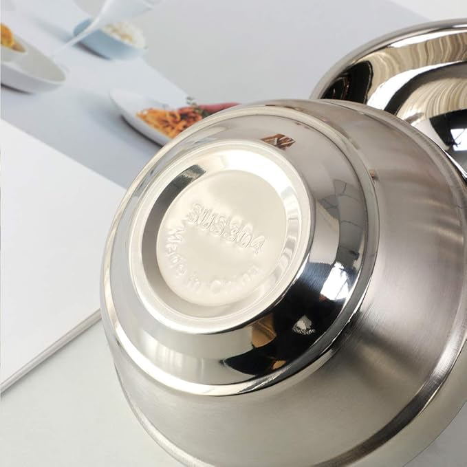 Stainless Steel Bowl Set: 17 Oz Cereal Bowl of 6 with Double Walled Insulated - Dishwasher Safe Unbreakable Deep Soup Bowl Home Kitchen & Child (Silver)
