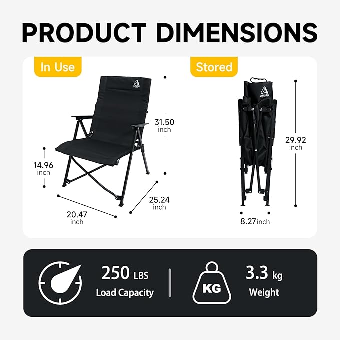 Folding Camping Chair, Portable Outdoor Lawn Chairs for Adults Heavy Duty for Beach, Fishing,Picnic,Concert Sports, Collapsible Camp Chairs