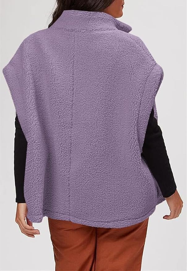 Hongqizo Womens Fuzzy Fleece Vest Casual Oversized Warm Button Down Sherpa Vest Jacket with Pockets