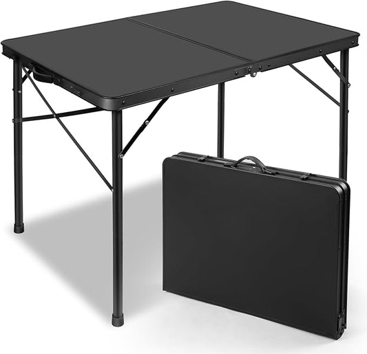 3FT Folding Table, Compact and Portable Camping Table, Adjustable Height Metal Grill Table for Outdoor Picnic, Garden, Patio, Dining, BBQ, Party, Market (Medium, Black), 35.4" x 23.6"