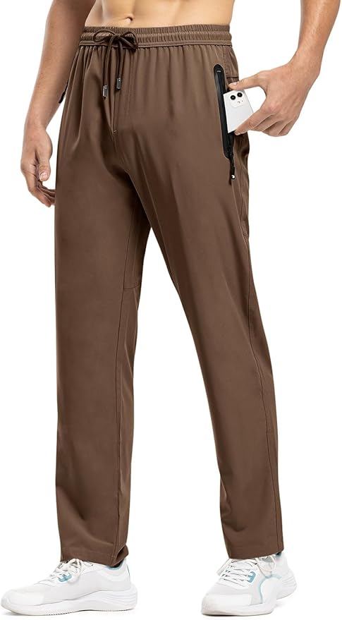 TBMPOY Men's Lightweight Hiking Travel Pants Breathable Athletic Fishing Active Joggers Zipper Pockets