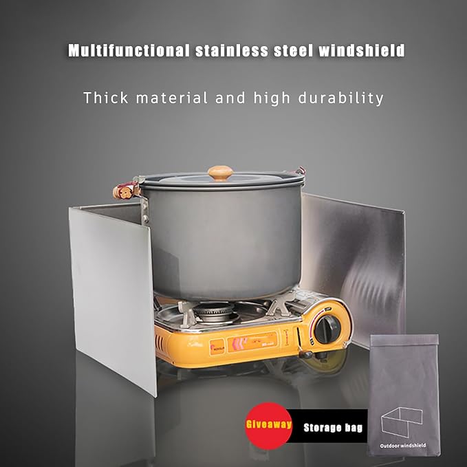Mountain Customer Outdoor Cooking Gas Stove Head Wind Shield Card Gas Stove Head Wind Shield Portable Camping Stove, Small and Light Stainless Steel Folding tri-fold Board