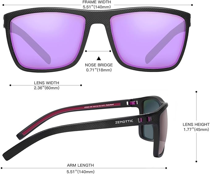 ZENOTTIC Polarized Sunglasses for Men Lightweight TR90 Frame UV400 Protection Square Sun Glasses