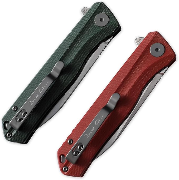 Petrified fish PF818 Folding Knife,3.54" D2 Steel Satin Blade,104g Micarta Handle Pocket Folding Knife (Green, Micarta)