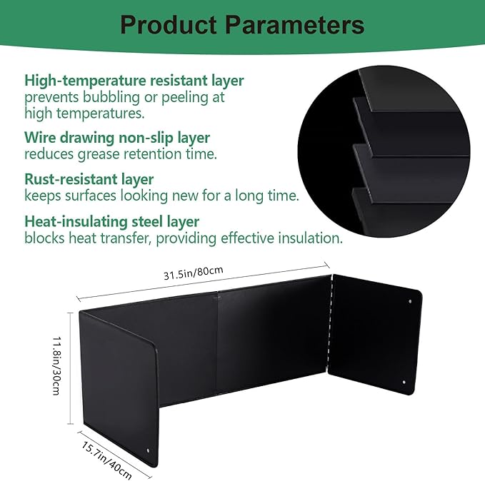 Black Large 4 Sided Splatter Guard for Frying Stove Top,Oil Splash Guard Cooking for Stove,Non Stick Foldable Splatter Screen for Stove Top