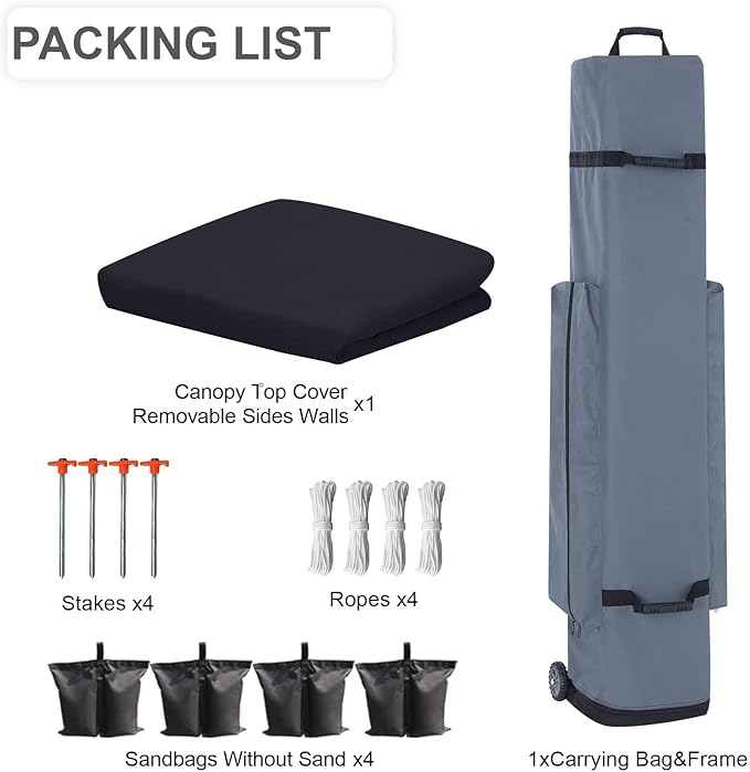 pop up Canopy Tent 10x15, Eazy up Outdoor Patio Canopy Tent with sidewalls, Heavy Duty Commercial Instant Canopy Tent with Sand Bags for Deck, Party, Camping, Backyard, Playground, Black