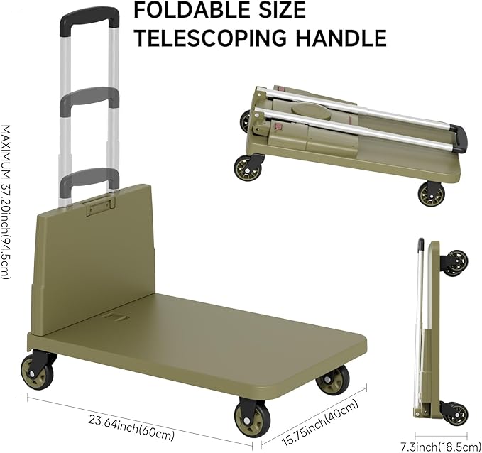 Collapsible Wagon Cart Heavy-Duty 330 lbs Capacity: Foldable Utility Cart with All-Terrain Wheels for Groceries/Beach/Camping, Rolling Crate Hand Truck Dolly with Platform Utility Trolley Cart,Green