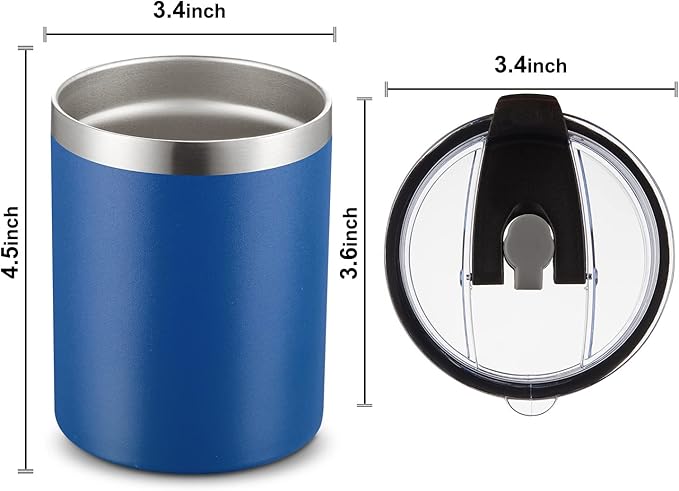 MEWAY 12 oz Lowball, Tumbler Stainless Steel Double Wall Vacuum Insulated Mug with Straw and Lid, Cleaning Brush ,Durable Powder Coated Insulated Coffee Cup for Cold & Hot Drinks (Navy,4 pack)