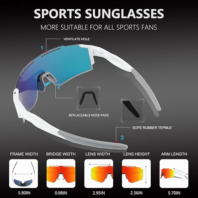 OULAIQI Cycling Sunglasses Polarized Sunglasses for Cycling Men Women with 1 Lens or 3 Interchangeable Lens Baseball Glasses
