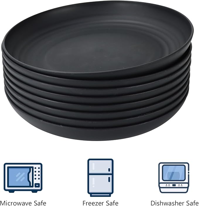 Homienly Dinner Plates Set of 8 Alternative for Plastic Plates Microwave and Dishwasher Safe Wheat Straw Plates for Kitchen Unbreakable Plate Set (Black, 10 inch)
