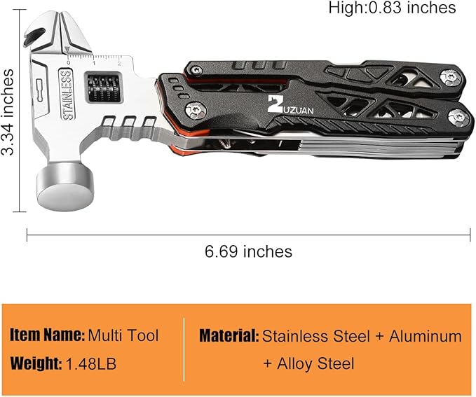 18 in 1 Multitool,Black,Professional Stainless Steel Multitool Pliers with Replaceable Alloy Steel Blades Wire Cutters,Bottle Opener,Apply to Survival,Camping & Hunting,for Father's Day gift