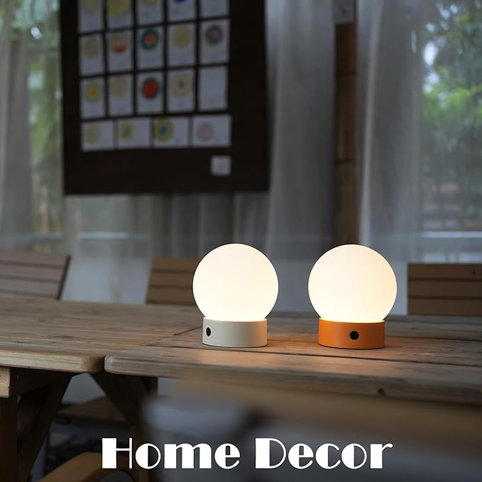 Small Cute Cordless Table Lamp Rechargeable, Battery Operated Shower Lamp Waterproof, Touch Dimmable Globe Ambient Light for Outdoor/Bedside/Patio/Dining (Orange)