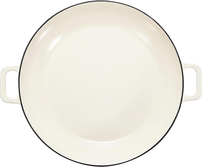 Amazon Basics Enameled Cast Iron Covered Round Casserole Skillet with Lid for Oven, 3.3-Quart, White