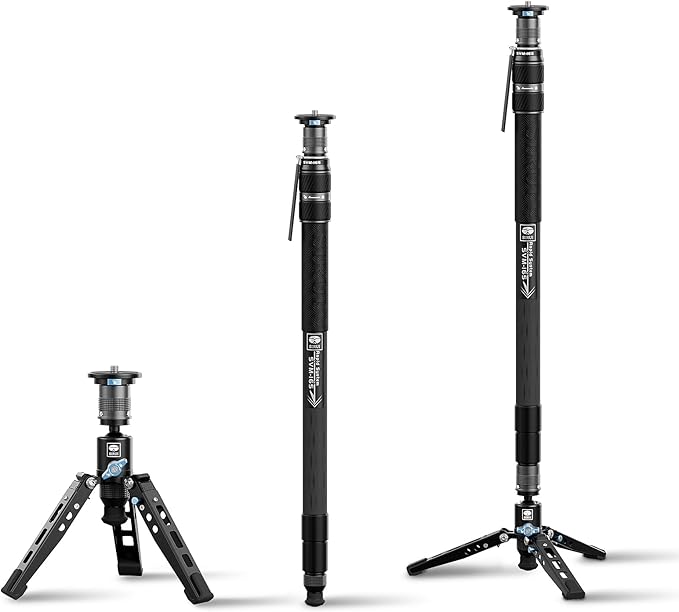 SIRUI SVM-165 Rapid Monopod for Cameras, 65” Carbon Fiber Monopod with Feet, One-Step Rapid Height Adjustment, Lightweight Travel Mono pod for DSLR Camera, Modular 3 in 1, Max Load 22lbs