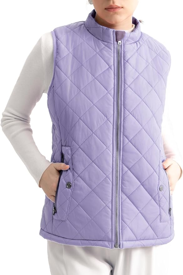 Women's Vest, Quilted Puffer Water-Resistant Zip With Pockets