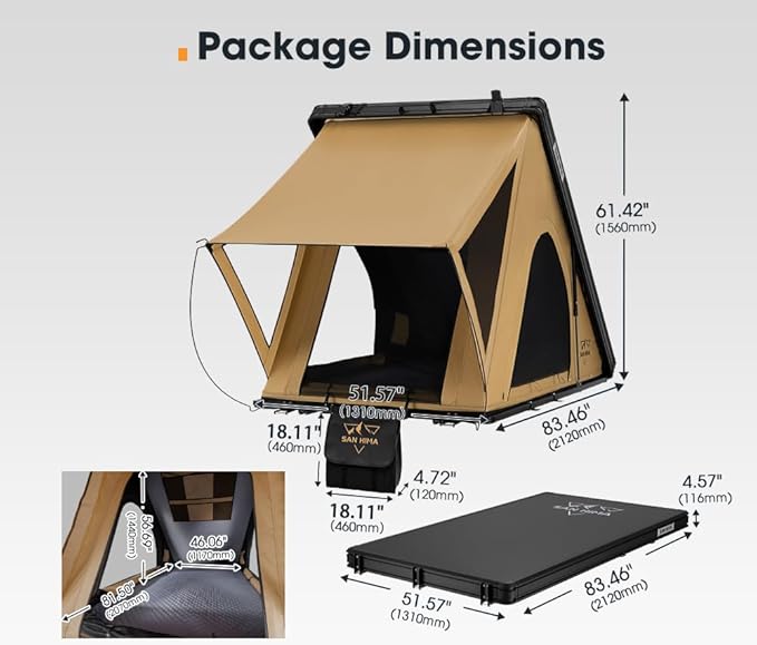 Sanhima Rooftop Tent Hard Shell - Hotham Lite Overland Aluminium Roof Top Tent 4.56" Slimline, w/Tri-Color LED Strip Light & 1.97” Thick Mattress, for Car SUV Truck Camping, 2-3 People