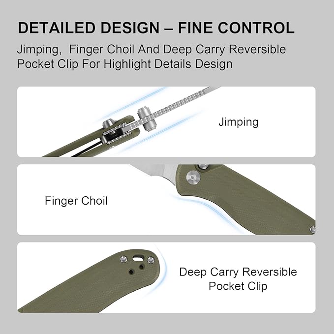 Kizer Drop Bear 2 Pocket Knife, 2.92" AEB-L Drop Point Blade Folding Knife with Olive Green G10 Handle, Button Liner Lock EDC Knives with Jimping on Spine for Men Women V3619.2CD2