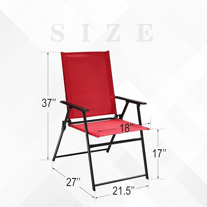 4 Piece Folding Patio Dining Chairs with High Back and Armrests, Red Sling Chair
