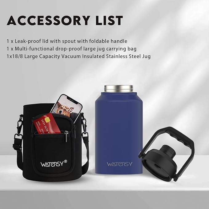 2/3 Gallon Water Bottle Insulated(Cold for 48 Hrs),BPA Free&Leak Proof,87oz Stainless Steel Water Jug/Flask,Big thermo,Large Water Bottle with Handle for Gym,Hiking,Camping,Deep Blue