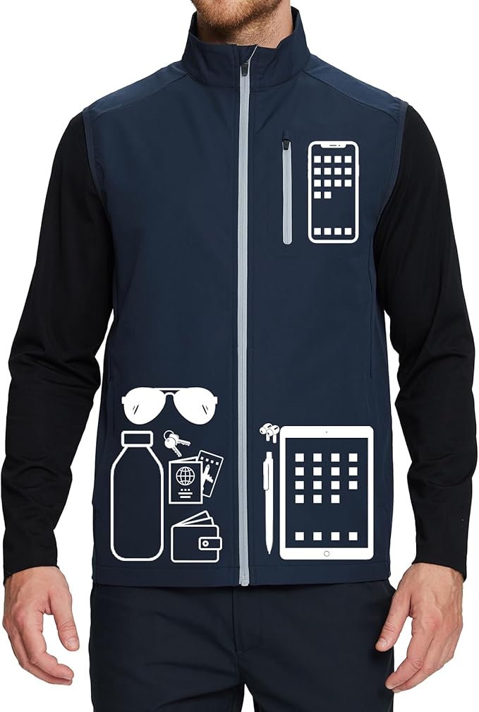 M MAELREG Mens Vests Outerwear Windproof Lightweight Softshell Vests Zip Pockets Sports Sleeveless Jacket Golf Vests for Men