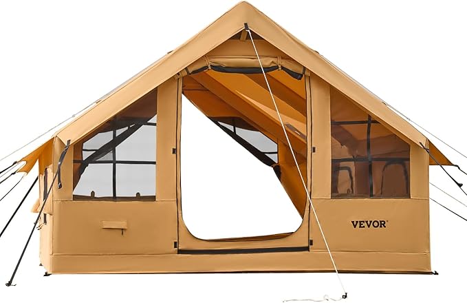 VEVOR Inflatable Tents for Camping, Easy Setup Blow up Tent with Hand Pump, 4 Season Glamping Tent with Stove Jack, Doors & Mesh Windows, Storage Bag Included for Easy Taking