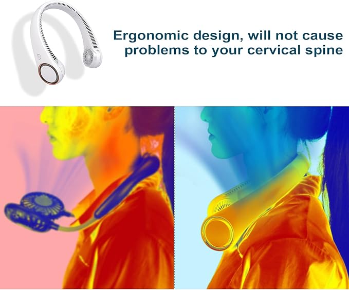 CIVPOWER Neck Fan: Portable Personal Neck Cooling Rechargeable Bladeless Fan - Hands Free 3 Speed 4000 mAh Battery USB Operated Wearable Headphone Design - for Men Women Outdoor Indoor (White)