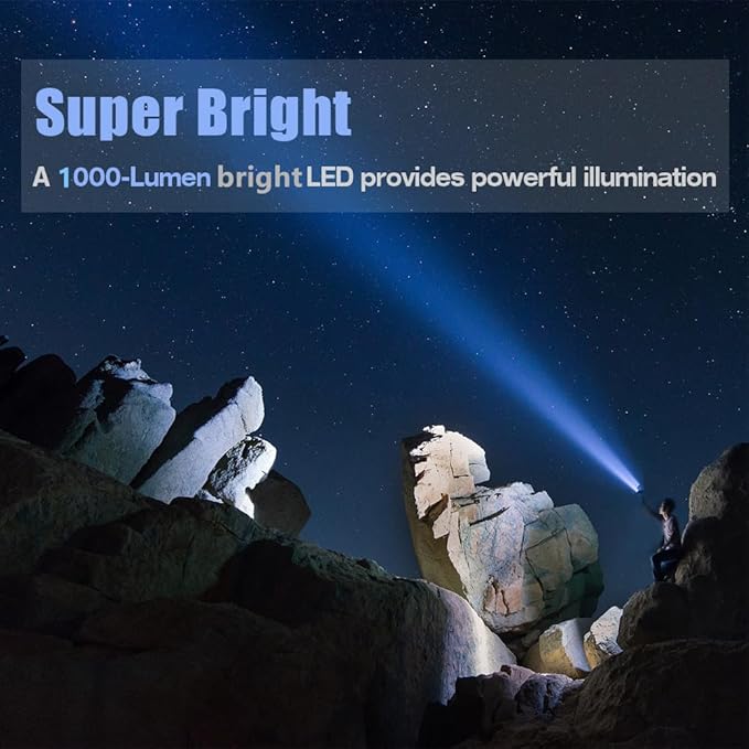 YIERBLUE Rechargeable Spotlight, Super Bright 99,000 High Lumen LED Handheld Spotlight Long Lasting Large Flashlight Searchlight and Flood Camping Flashlight with Foldable Tripod