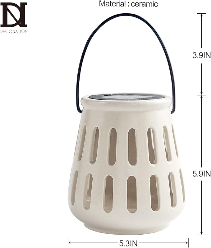Solar Table Lanterns Outdoor Waterproof - Hanging Lamp Table Top Lights -Solar Powered Decorative Lantern for Desk Patio Porch Garden Modern Home Decor, Birthday Gift for Women/Men (Ceramic Beige)