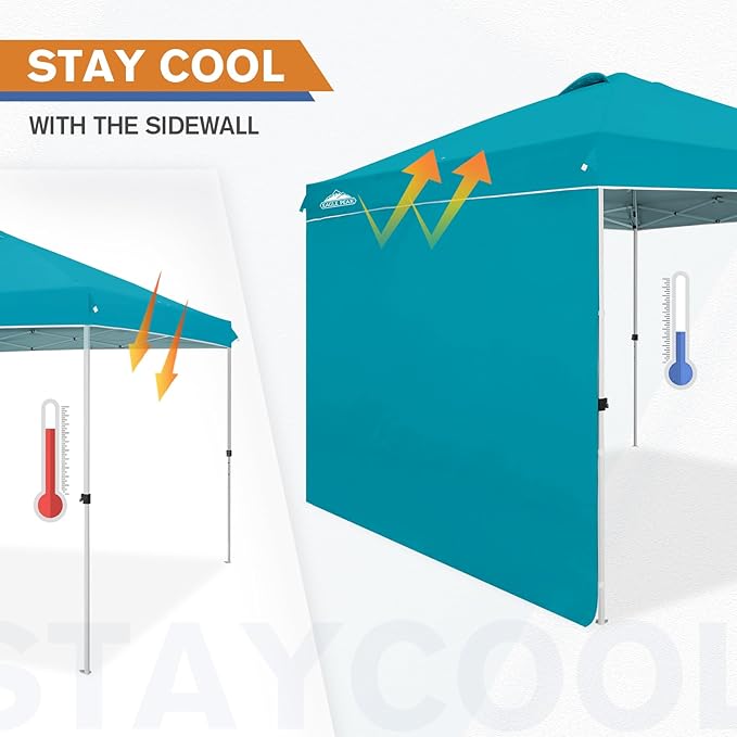 EAGLE PEAK Pop Up Canopy Tent with 1 Sidewall, Easy Setup Event Tent, Outdoor Sun Shade, Wheeled Carry Bag, Stakes and Guy Ropes, Instant Canopy 10x10, Turquoise