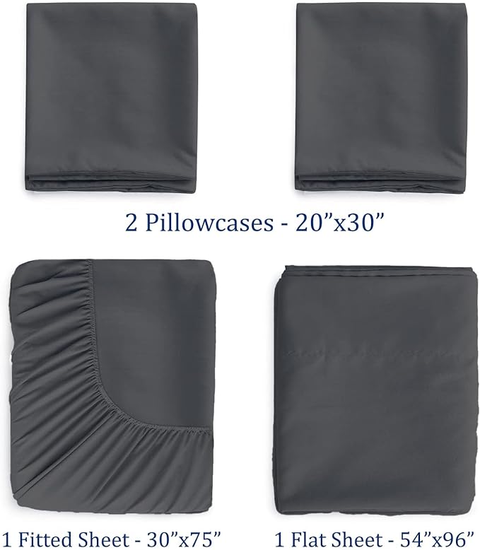 Cot Sheets 30" x 75" - 4 PCs Cot Sheet Set - 600TC 100% Cotton Sheet Set - Cot Size Fitted Sheets Perfect for Narrow Twin/Camp Bunk/Rvs Bunk/Guest Beds/Trifold Mattress, 4-8" Deep Pocket - Dark Grey