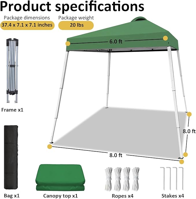 8x8 Top Pop Up Canopy Tent with Central Lock Design, Slant Legs, Backpack, Easy Outdoor Sun Shade for Events, Parties, Camping(Green)