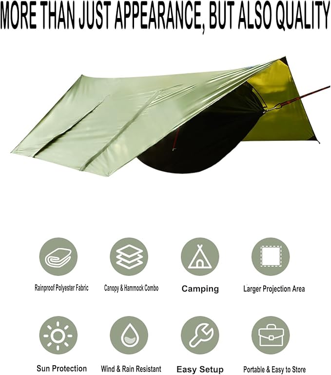 3-in-1 Camping Hammock Tent with Rain Fly, Quick-Zip Door & Curved Poles – Lightweight Shelter with Mosquito Net