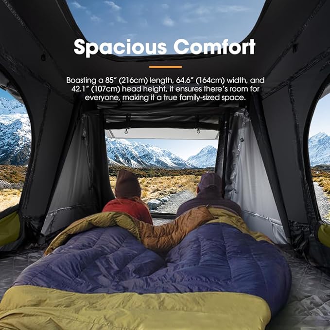 Sanhima Rooftop Tent Hard Shell - Jervis Overland Aluminium ABS Roof Top Tent w/Stargaze Window & LED Strip Light for Car SUV Truck Camping, 2-3 People