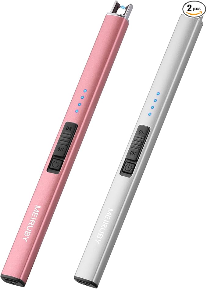 2 Pack Electric Candle Lighter, Christmas Stocking Stuffers Gifts for Women Mom Men Wife Sister, USB Arc Rechargeable Windproof Long Lighter for Candle BBQ Housewarming Birthday Gifts Idals