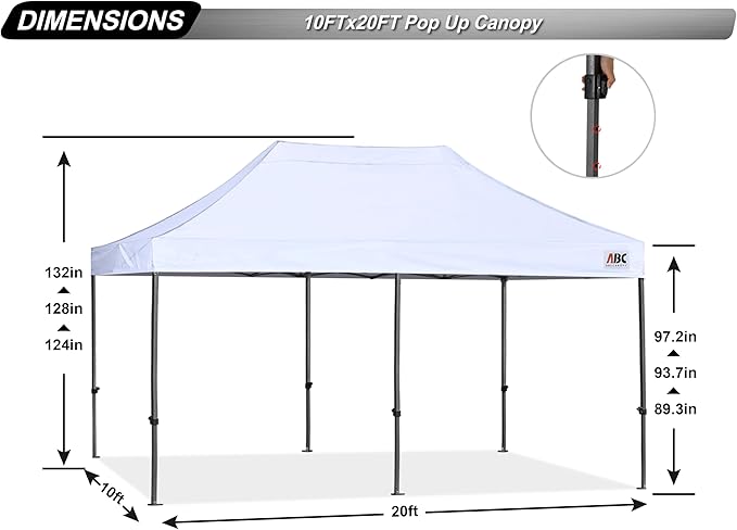 ABCCANOPY 10x20 Easy Pop Up Canopy Tent, White