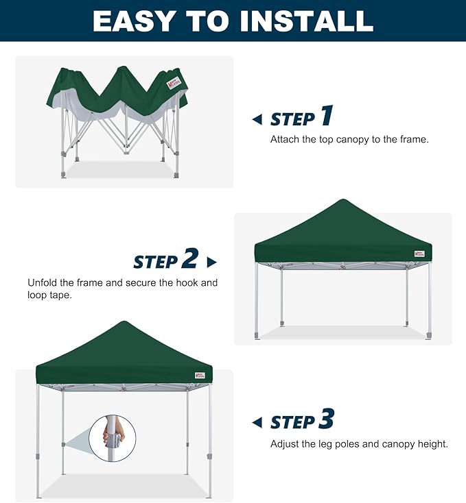 MASTERCANOPY Pop Up Canopy Tent Commercial Grade 10x10 Instant Shelter (Forest Green)