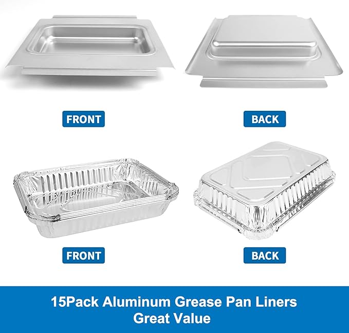 Uniflasy 80580 Catch Pan for Weber Q200 Q300 Q220 Q240 Q2000 Q2200 Q320 Grill, Drip Tray for Weber Q200/Q300 Series Grill with 6415 Aluminum Liner Replacement for Weber 41877, 15 Pack