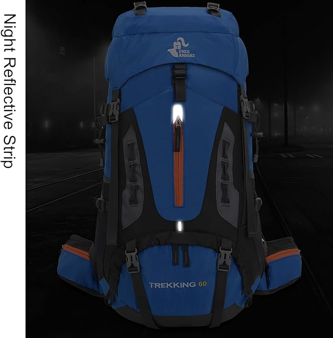 Bseash 60L Hiking Camping Backpack with Rain Cover, Waterproof Large Capacity Outdoor Sport Travel Daypack Climbing Touring (Blue Green)