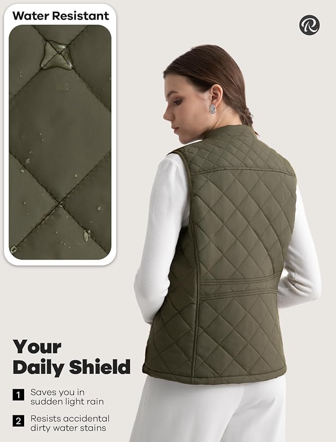 Women's Vest, Quilted Puffer Water-Resistant Zip With Pockets
