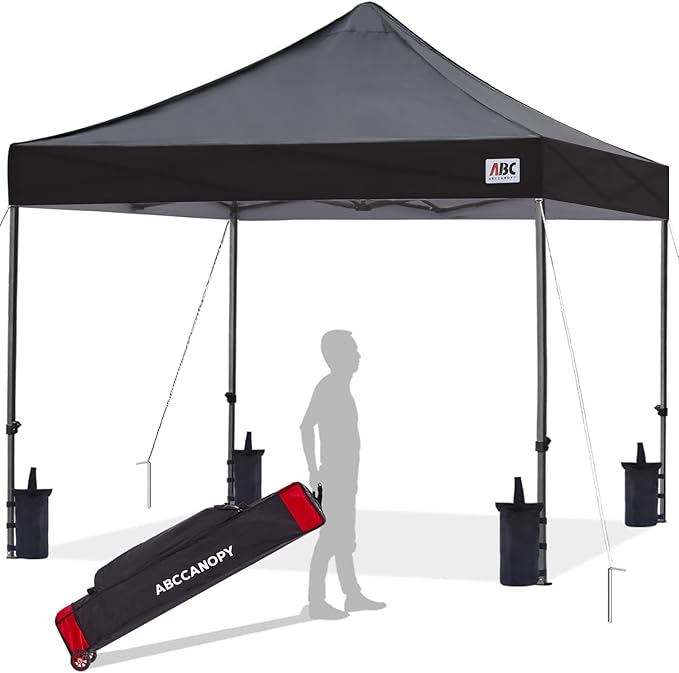 ABCCANOPY Pop Up Canopy - 8x8 Outdoor Patio Portable Canopy Tent Heavy Duty for Backyard and Deck with 4 SandBags(Black, 8x8)
