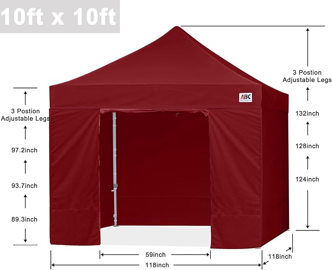 ABCCANOPY Easy Pop Up Canopy Tent with Sidewalls 10x10 Commercial -Series, Burgundy