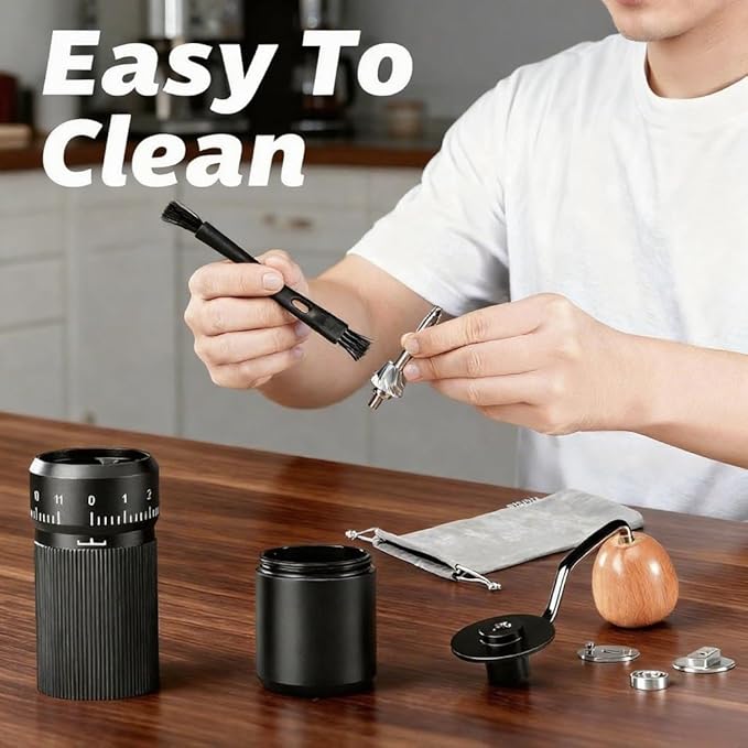 Portable Manual Coffee Grinder with Stainless Steel Conical Burr Mill, 25g Capacity Small Coffee Grinder for Travel, Camping, Office (Black)