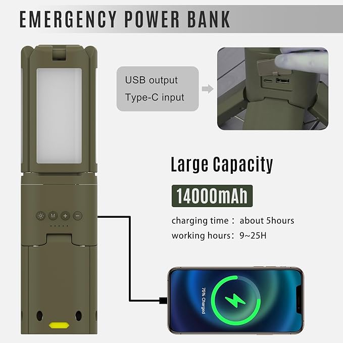 Portable LED Camping Light with Telescopic Stand,Rechargeable Outdoor Emergency Four-Leaf led Lighting,14000 mAh Waterproof Tent Lights Camping Gadgets Adjustable Work Light