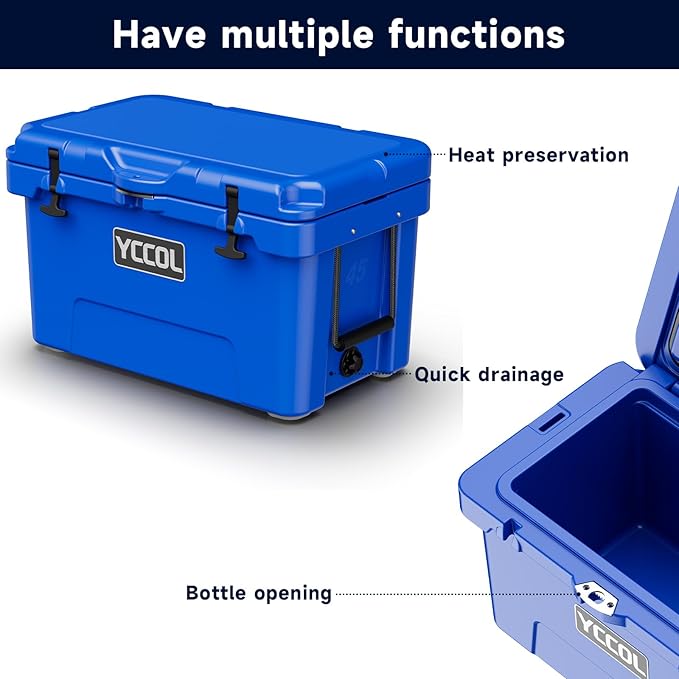 48 Quart Cooler with 72 Hours Ice Retention, Large Insulated Cooler with Built-in Bottle Opener & Drain Plug, Duty Outdoor Cooler for Camping, Beach, Picnic, Fishing, Barbecue
