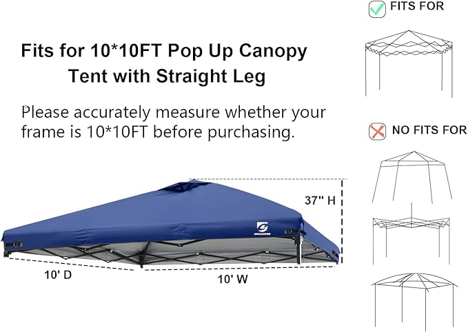 10x10 Pop Up Canopy Replacement Top Cover with Air Vent for Straight Leg Canopy Tent, Waterproof for Outdoor Garden Patio Camping Sun Shade(Top Only) (Navy Blue, 1)