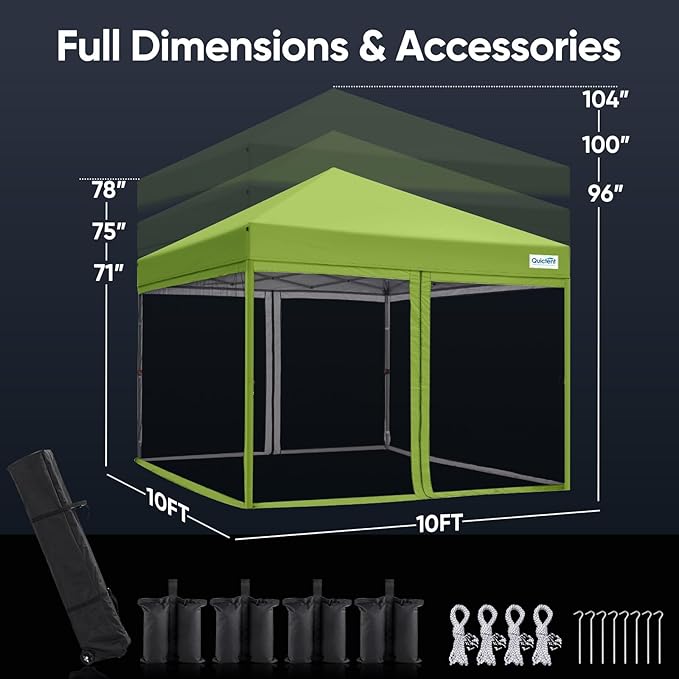 Quictent 10'x10’ Pop up Screened Canopy Tent with Mosquito Netting, Portable Easy up Outdoor Screen House Shelter for Patio, Camping and Picnic, Includes Wheeled Carry Bag (Green)