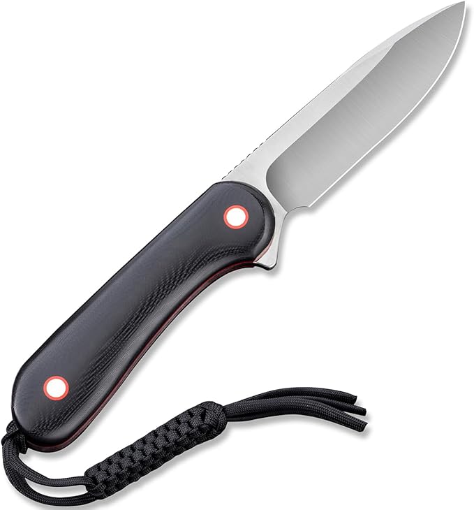 CIVIVI Fixed Blade Elementum Knife 3.98" Blade, Contoured G10 Handles, Belt Knife with Leather Sheath,Tied Paracord Lanyard for Outdoor EDC C2104A