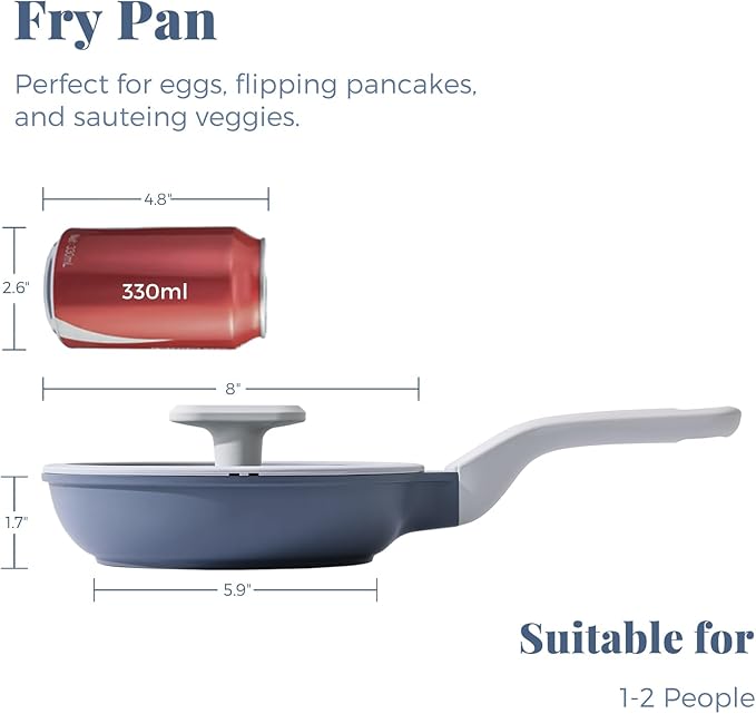 Nonstick Ceramic Frying Pan with Lid, Non Toxic Skillet, Healthy Egg Pan Nonstick Omelet Pan Chef's Pan, PTFE PFOA & PFAS Free, Induction Compatible (8Inch W/L)