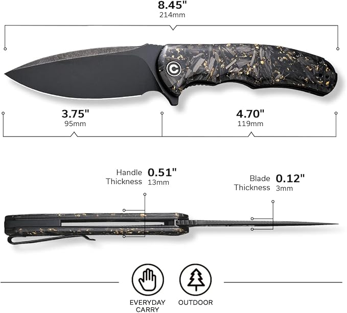 CIVIVI Folding Pocket Knife- Praxis Flipper Liner Lock Knife, 3.75" Black Stonewashed Blade, Reversible Clip for EDC Outdoor Use C803J