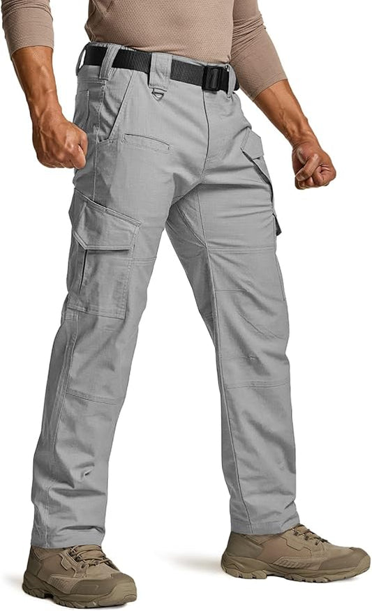 CQR Men's Flex Ripstop Tactical Pants, Water Resistant Stretch Cargo Pants, Lightweight EDC Hiking Work Pants